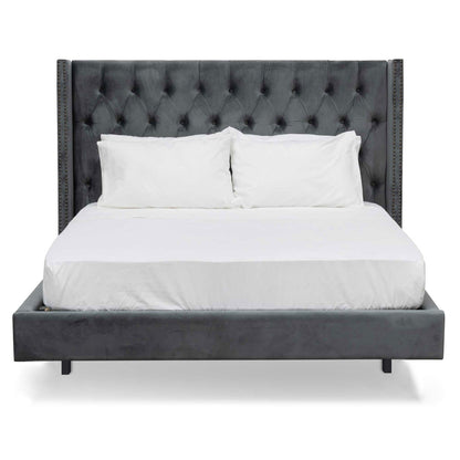 King Bed Frame - Charcoal Velvet