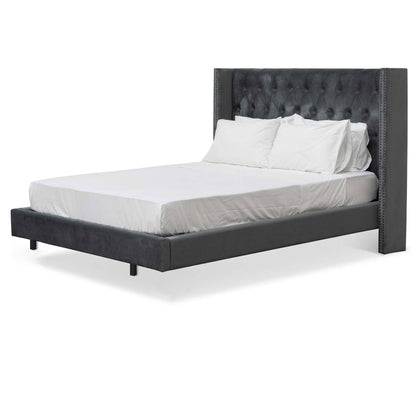 King Bed Frame - Charcoal Velvet
