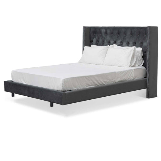 King Bed Frame - Charcoal Velvet