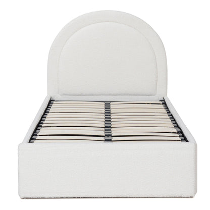 Single Sized Bed Frame - Ivory White Boucle with Storage