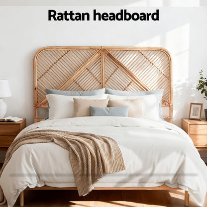 Artiss Bed Headboard Double Bedhead Rattan - FRED Pine