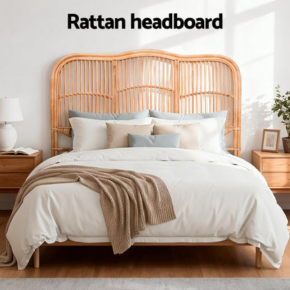 Artiss Bed Headboard Queen Bedhead Rattan - NERO Pine