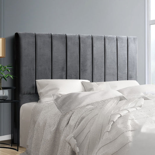 Bed Head Headboard Double Size Bedhead Velvet Frame Base VELA Grey