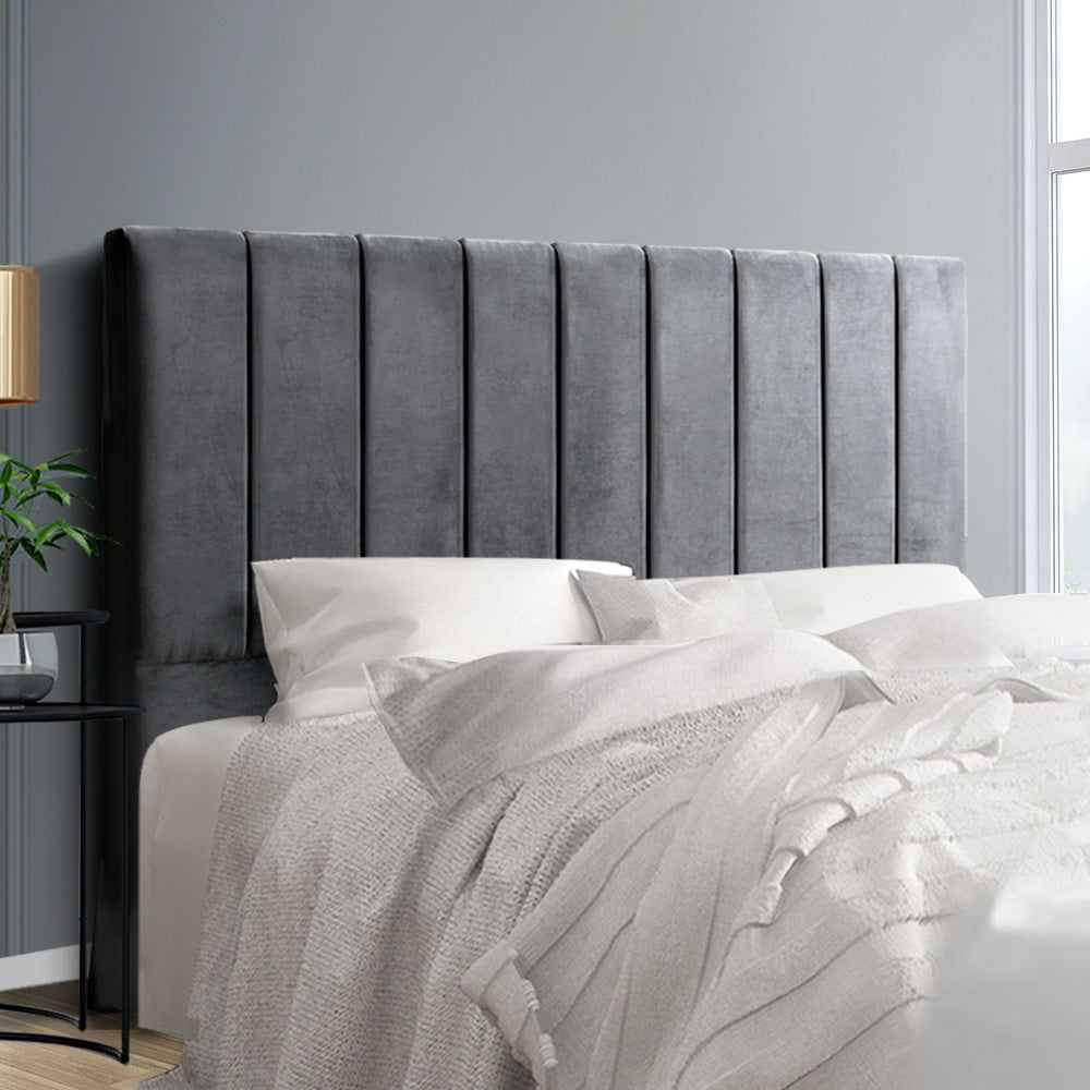 Bed Head Headboard Double Size Bedhead Velvet Frame Base VELA Grey