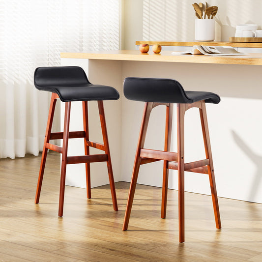 Artiss Set of 2 PU Leather and Wood Bar Stool - Black