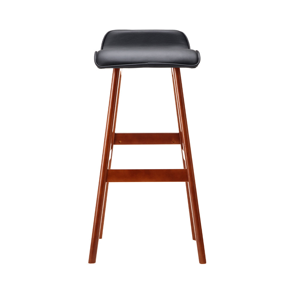 Artiss Set of 2 PU Leather and Wood Bar Stool - Black