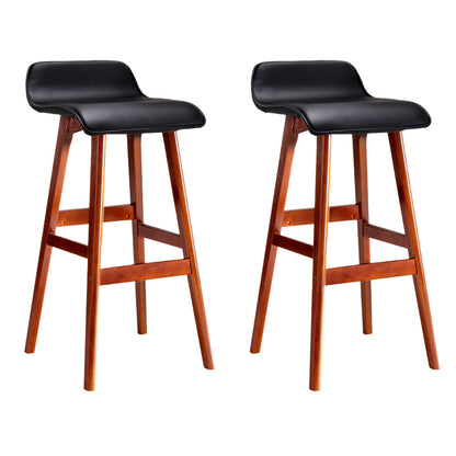 Artiss Set of 2 PU Leather and Wood Bar Stool - Black
