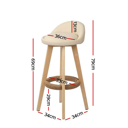 Artiss Set of 2 PU Leather Bar Stools - Beige