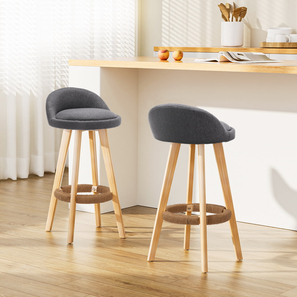 Artiss Set of 2 Fabric Bar Stools-Grey