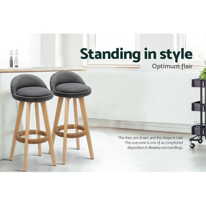 Artiss Set of 2 Fabric Bar Stools-Grey