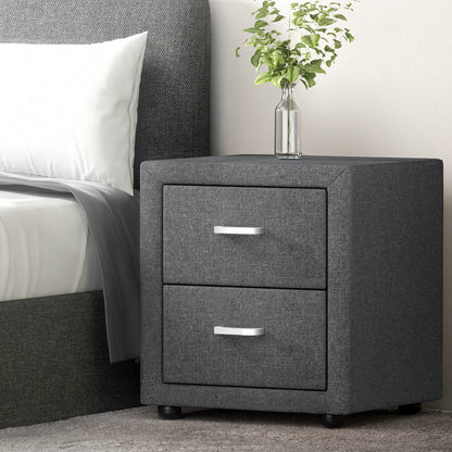 Artiss Fabric Bedside Table - Grey