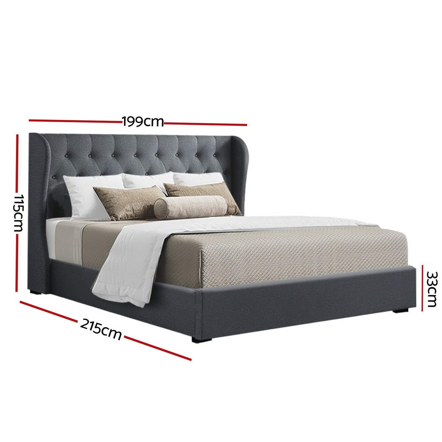 Artiss King Size Gas Lift Bed Frame - Charcoal