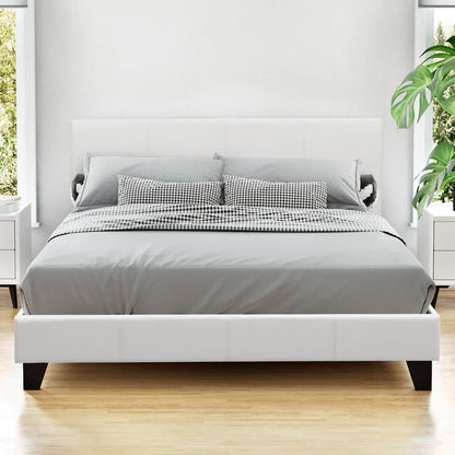 Neo Bed Frame PU Leather - White Double