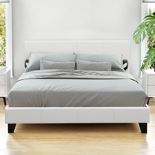 Neo Bed Frame PU Leather - White Double