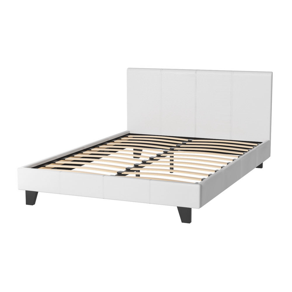 Neo Bed Frame PU Leather - White Double