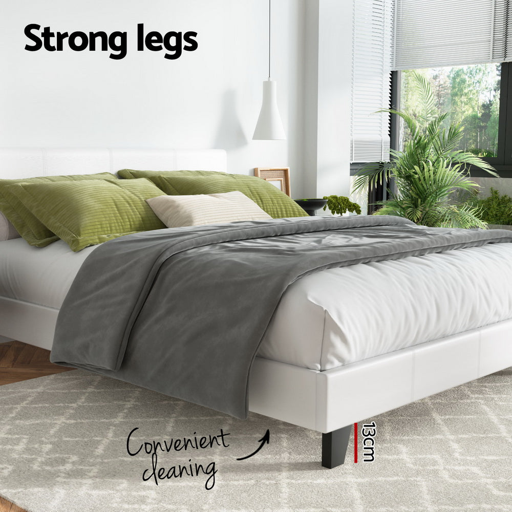 Neo Bed Frame PU Leather - White Double