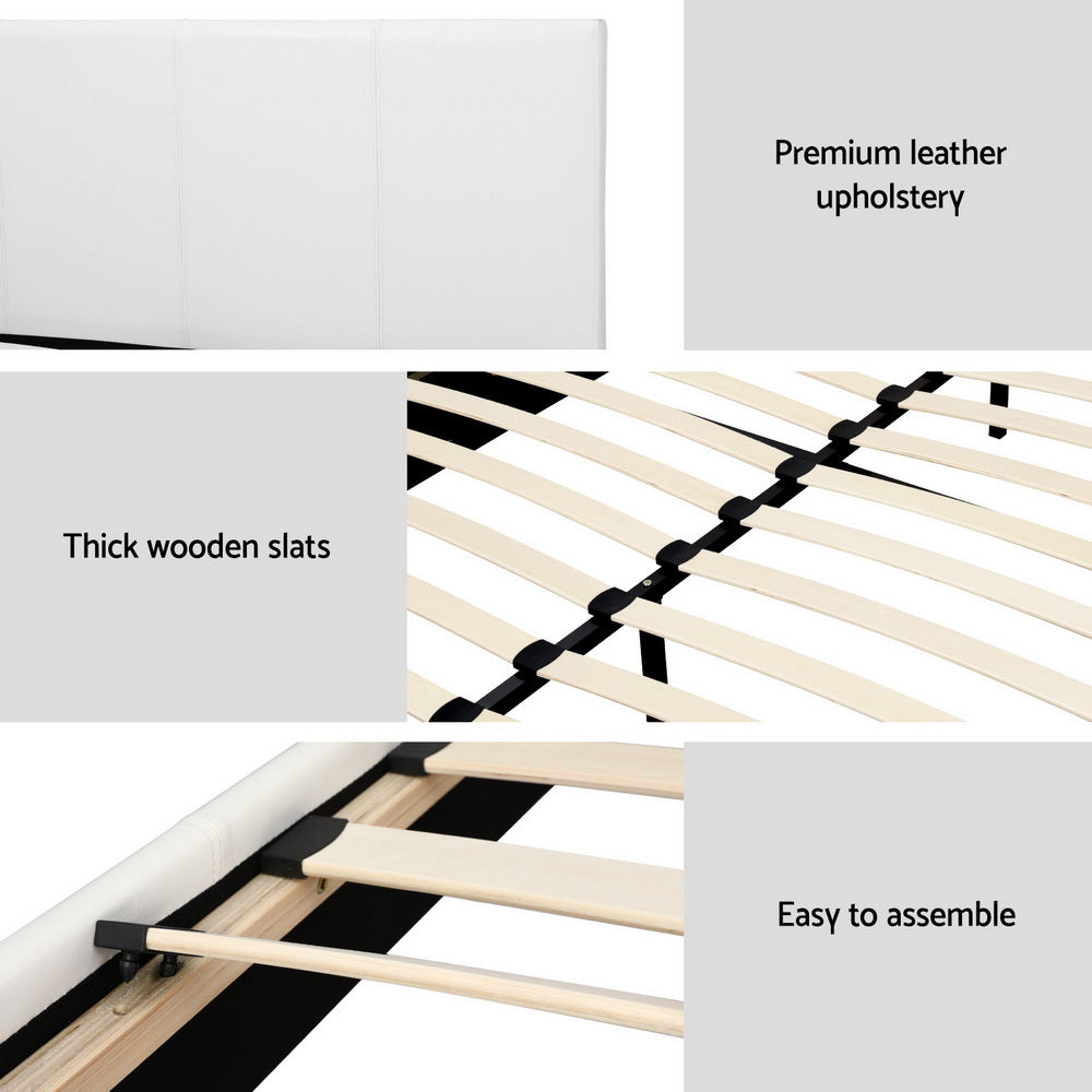 Neo Bed Frame PU Leather - White Double