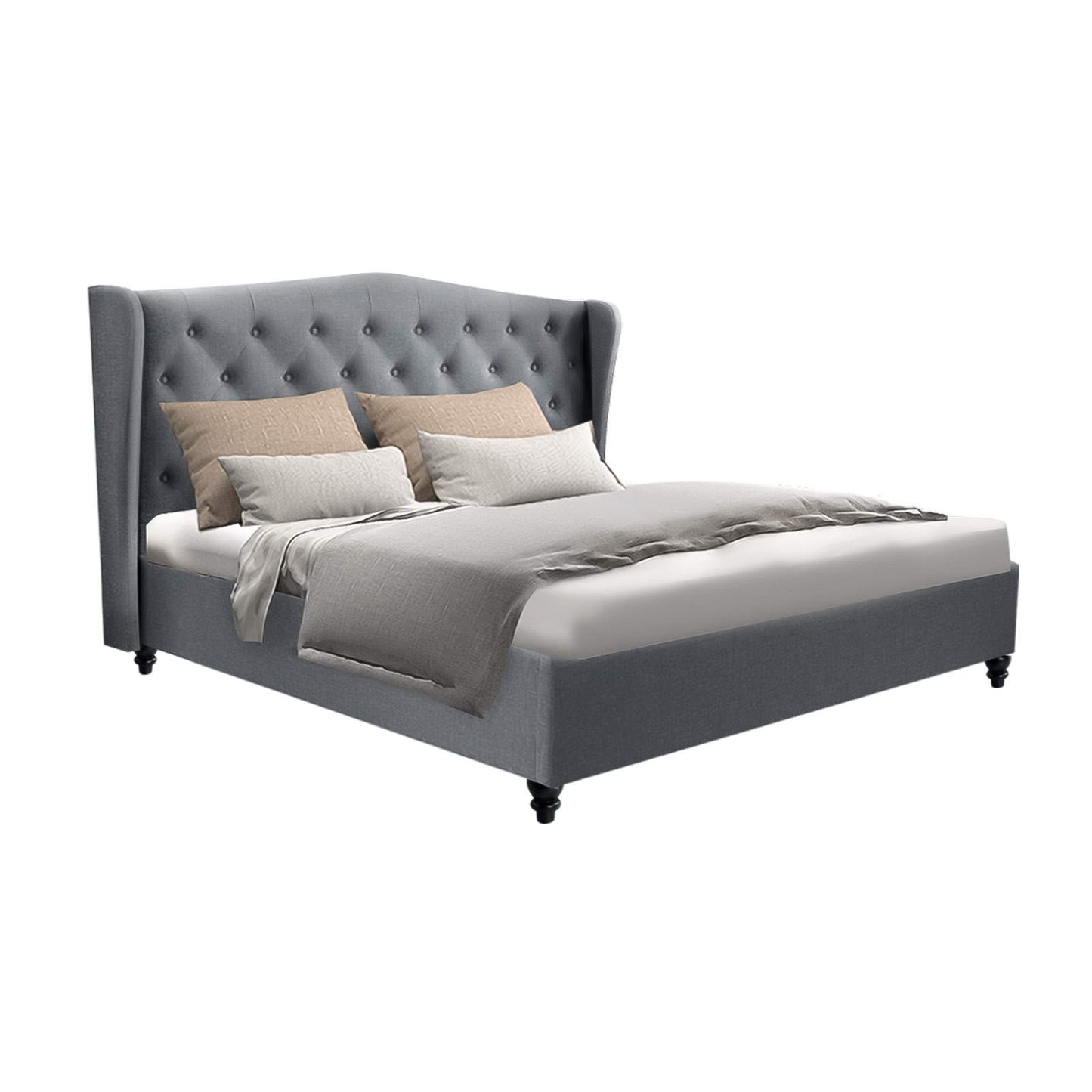 Artiss Double Size Wooden Upholstered Bed Frame Headboard - Grey