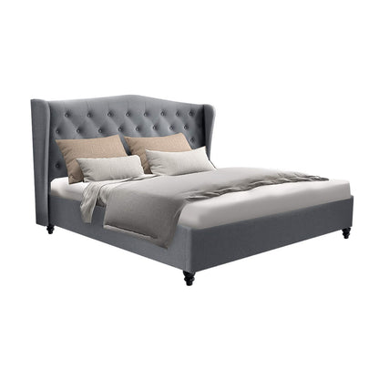 Artiss Double Size Wooden Upholstered Bed Frame Headboard - Grey