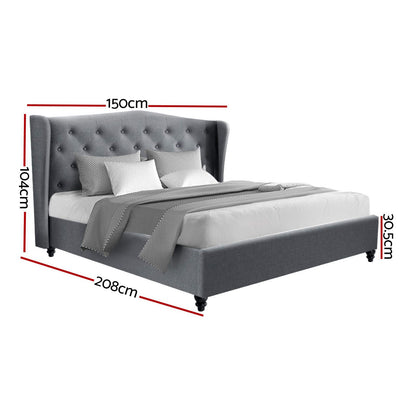 Artiss Double Size Wooden Upholstered Bed Frame Headboard - Grey