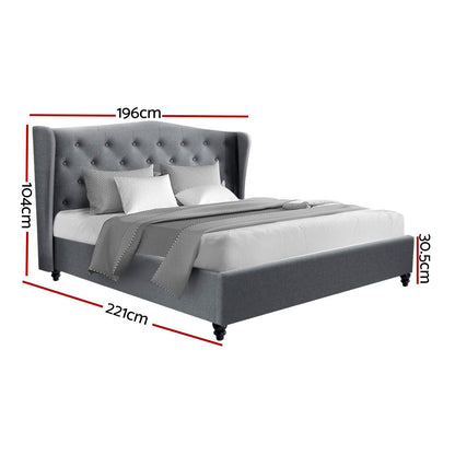 Artiss King Size Wooden Upholstered Bed Frame Headboard - Grey