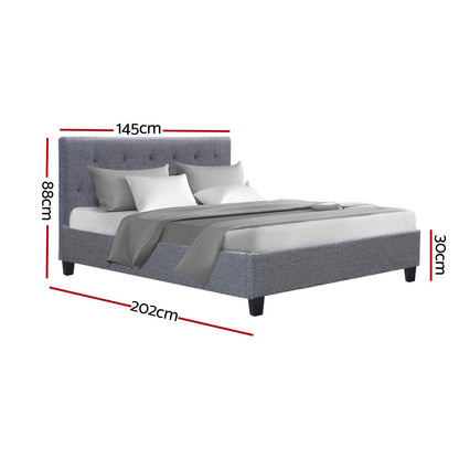 Artiss VANKE Double Size Bed Frame Base Fabric Headboard Wooden Mattress