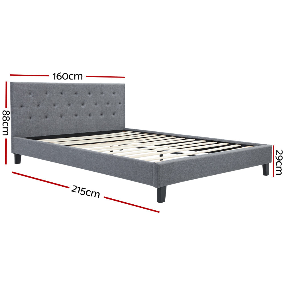 Artiss VANKE Queen Size Bed Frame Base Fabric Headboard Wooden Mattress