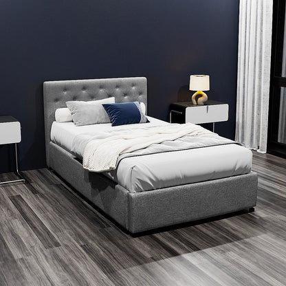 Artiss Vila Bed Frame Fabric Gas Lift Storage - Grey King Single