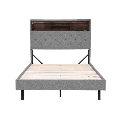 Artiss Bed Frame King Single Size LED Mattress Base Platform with Storage Shelf Hidden Storage Box Grey