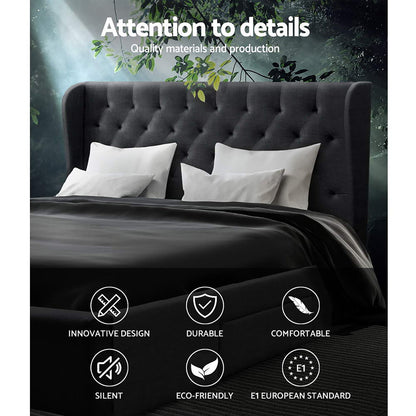 Mila Bed Frame Storage Drawers Fabric - Charcoal King