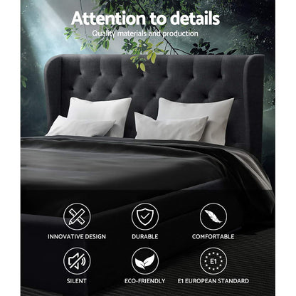 Mila Bed Frame Storage Drawers Fabric - Charcoal Queen