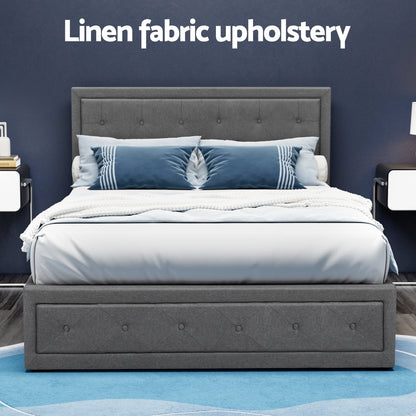 Artiss Tiyo Bed Frame Fabric Gas Lift Storage - Grey Double