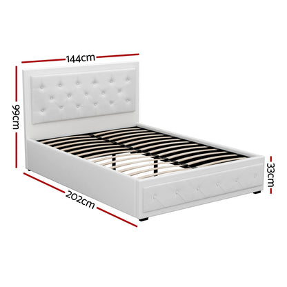 Artiss Tiyo Bed Frame PU Leather Gas Lift Storage - White Double