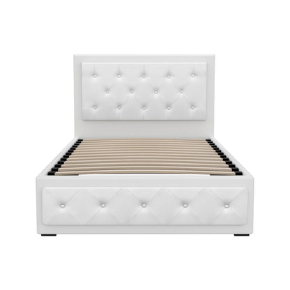Artiss Tiyo Bed Frame PU Leather Gas Lift Storage - White King Single