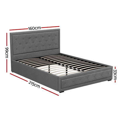 Artiss Bed Frame Queen Size Gas Lift Grey TIYO