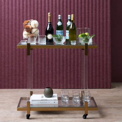 Myron Glass Bar Cart - Brushed Gold