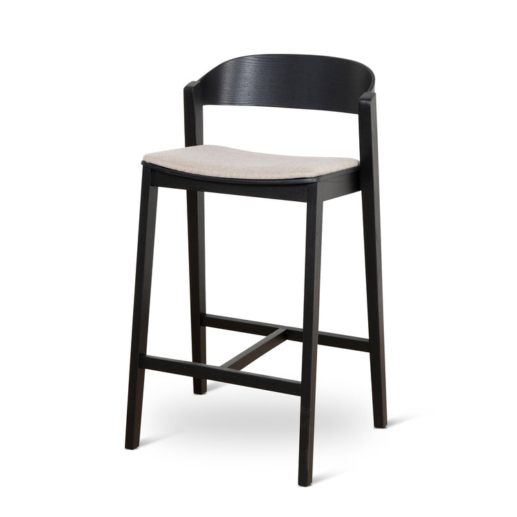 Davis 65cm Bar Stool – Black Timber, Grey Seat