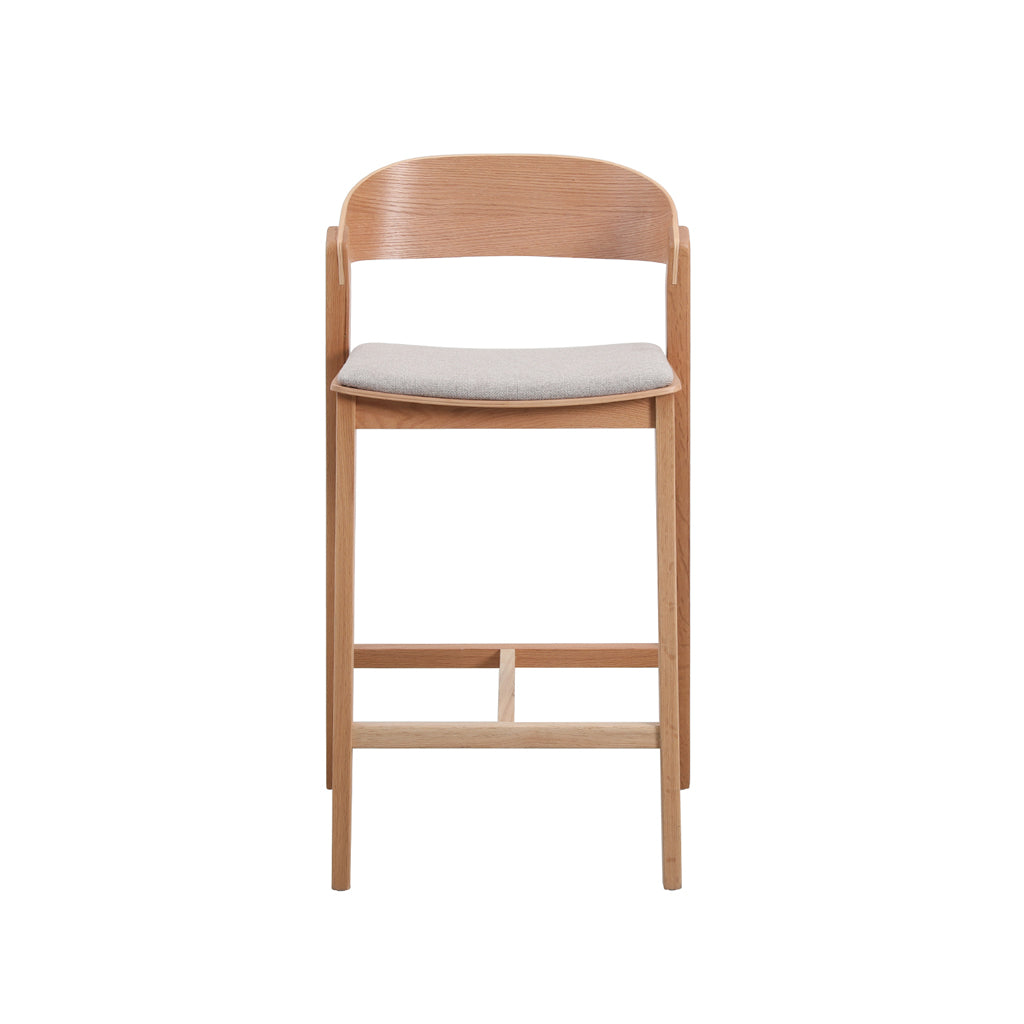 Davis 65cm Bar Stool – Natural Timber, Grey Seat – view 2