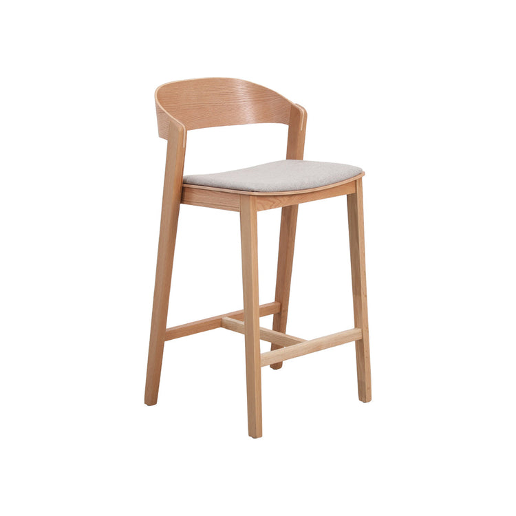 Davis 65cm Bar Stool – Natural Timber, Grey Seat