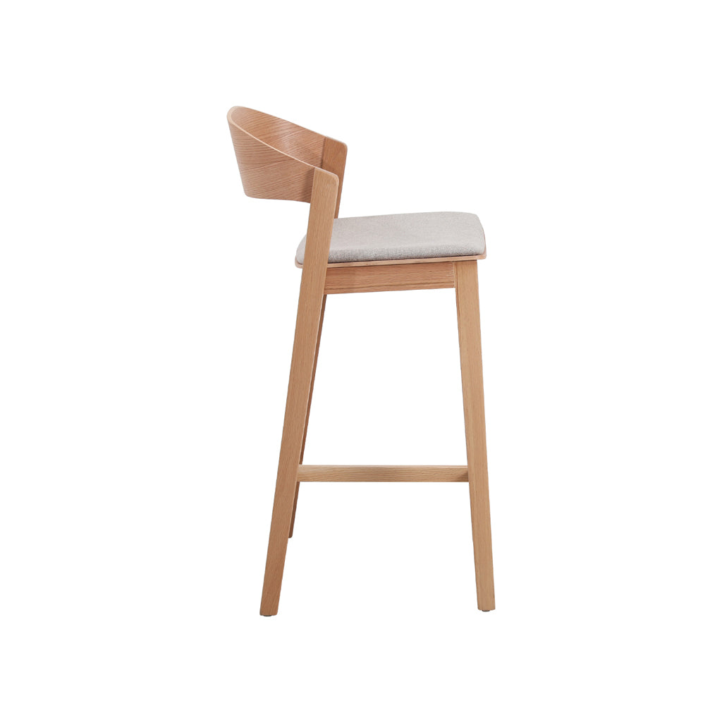 Davis 65cm Bar Stool – Natural Timber, Grey Seat – view 3