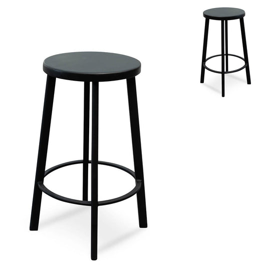 Set of 2 - James 65cm Timber Seat Bar Stool - Black