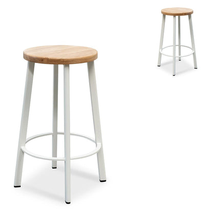 Set of 2 - James 65cm Natural Timber Seat Bar Stool - White Frame