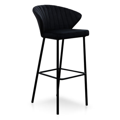 Ex Display - Heidi 75cm Fabric Bar Stool - Black Velvet