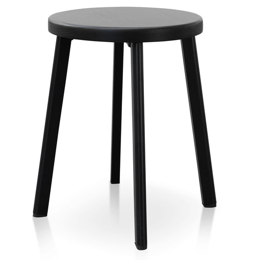 Ex Display - James 46cm Wooden Seat Low Stool - Full Black