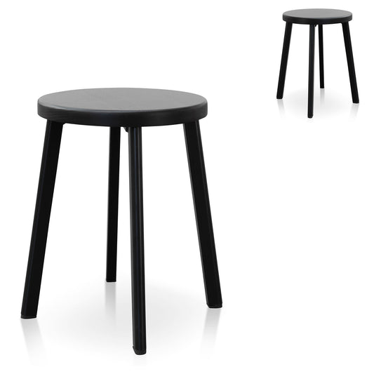 Set of 2 - James 46cm Wooden Seat Low Stool - Full Black