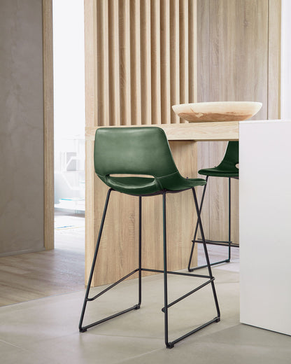 Set of 2 - Bernard Faux Leather Bar Stool - Dark Green