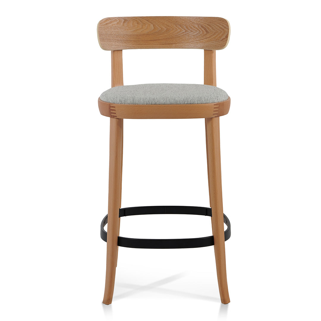 Ex Display - Josue 65cm Fabric Bar Stool - Natural with Silver Grey Seat