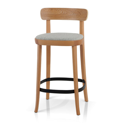 Ex Display - Josue 65cm Fabric Bar Stool - Natural with Silver Grey Seat