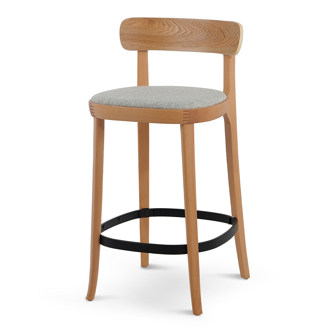 Ex Display - Josue 65cm Fabric Bar Stool - Natural with Silver Grey Seat