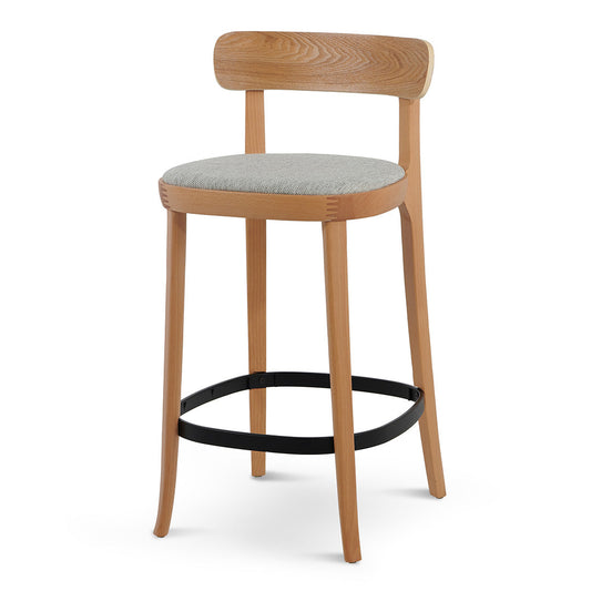 Ex Display - Josue 65cm Fabric Bar Stool - Natural with Silver Grey Seat